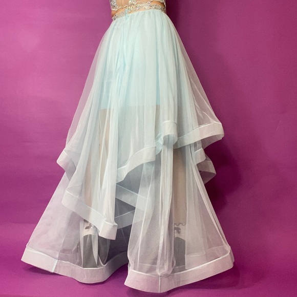 y2k vintage prom dress 2 pc set pastel blue tulle rhinestone embellished XS - Picture 6 of 10